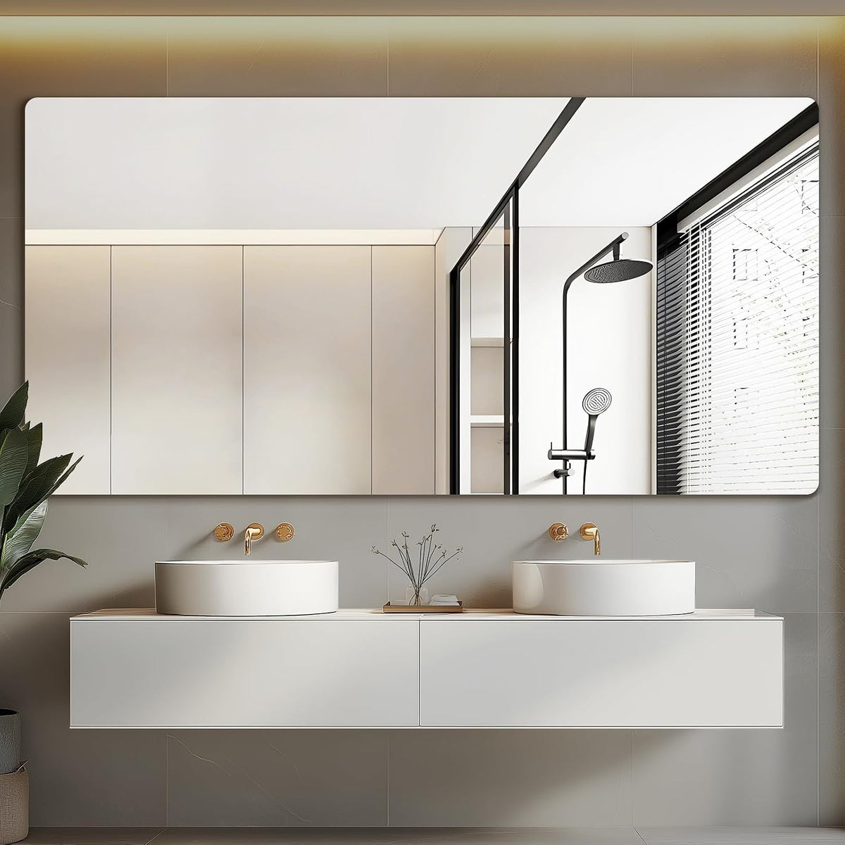 Mirrorons 72 x 36 Frameless Bathroom Mirror, Rounded Corner Bathroom Vanity
