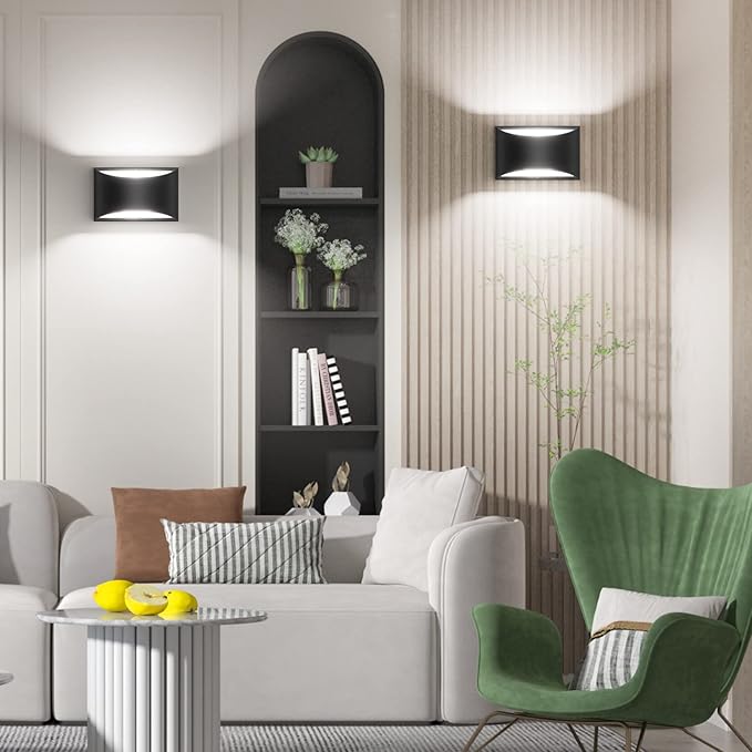 Aipsun Indoor Black Modern LED Wall Sconce Interior Wall Lights Set of 2