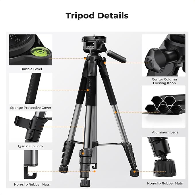 K&F CONCEPT Camera Tripod, Cellphone Clip