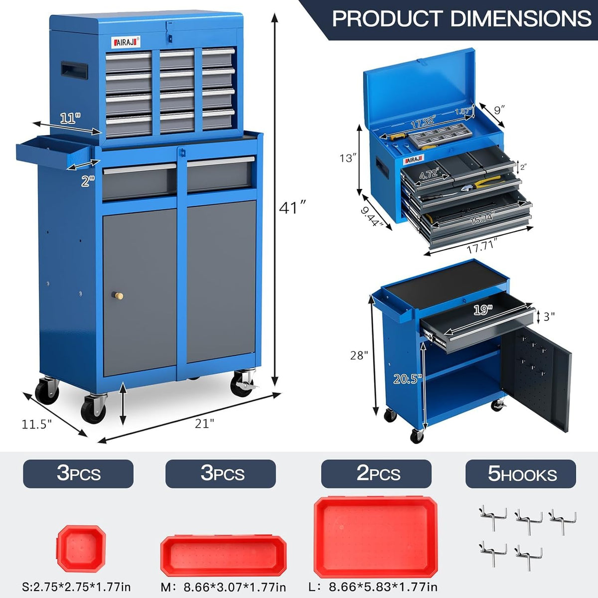 airaj 7-drawer rolling tool chest with wheels,41" heavy shown in use