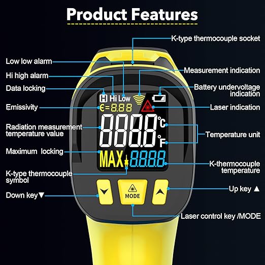 Infrared Thermometer Temperature Gun, TEMIRUP Non-Contact Digital IR Laser Temp