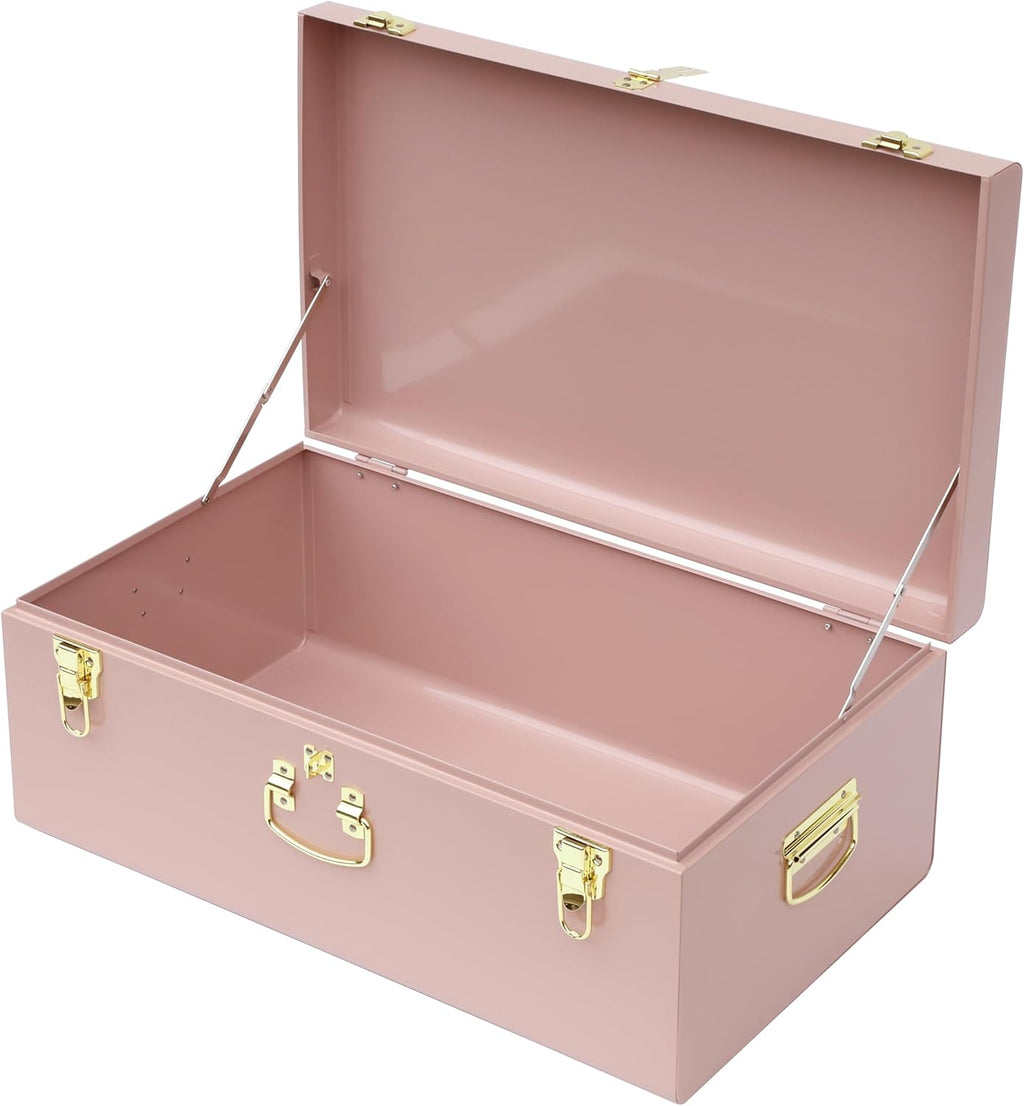 Vixdonos Large Metal Trunk Decorative Storage Box College Dorm Chest with Handle