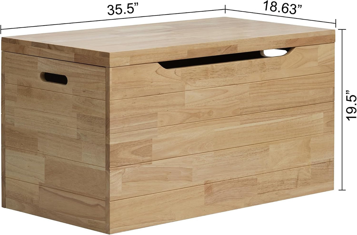 ehemco solid hardwood storage trunk, natural, 35.5x18.63x19.5, side view