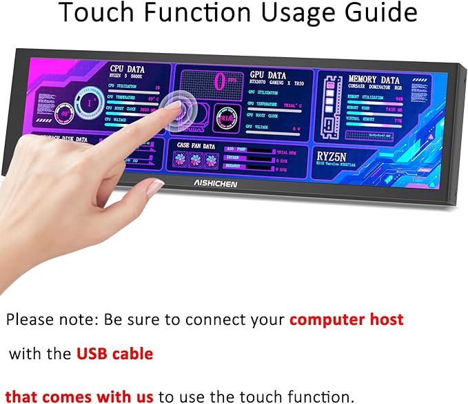 8.8 Inch Small Touchscreen Monitor, PC Temperature Display, PC Sensor Panel