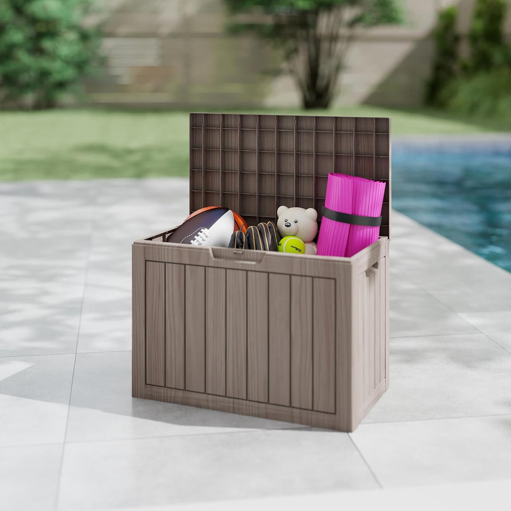 outdoor storage box, 50 gallon waterproof deck box, package contents