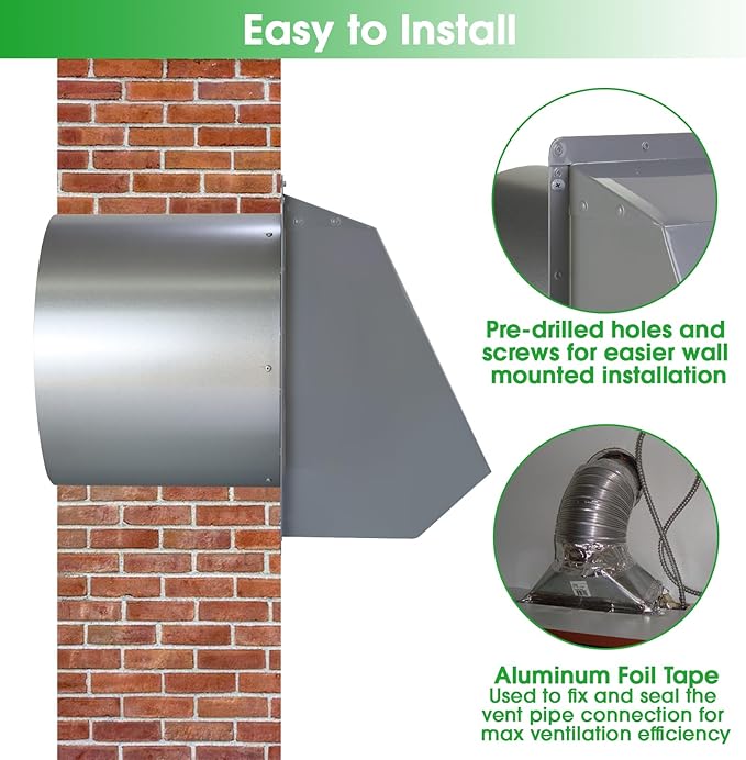 8 Inch Hooded Wall Vent with Screen and Damper, Wall Exhaust Vent Cover Cap