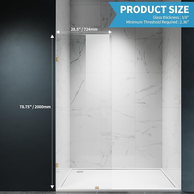 Shower Glass Panel, 28.5" W x 78.75" H Fixed Shower Screen Panel