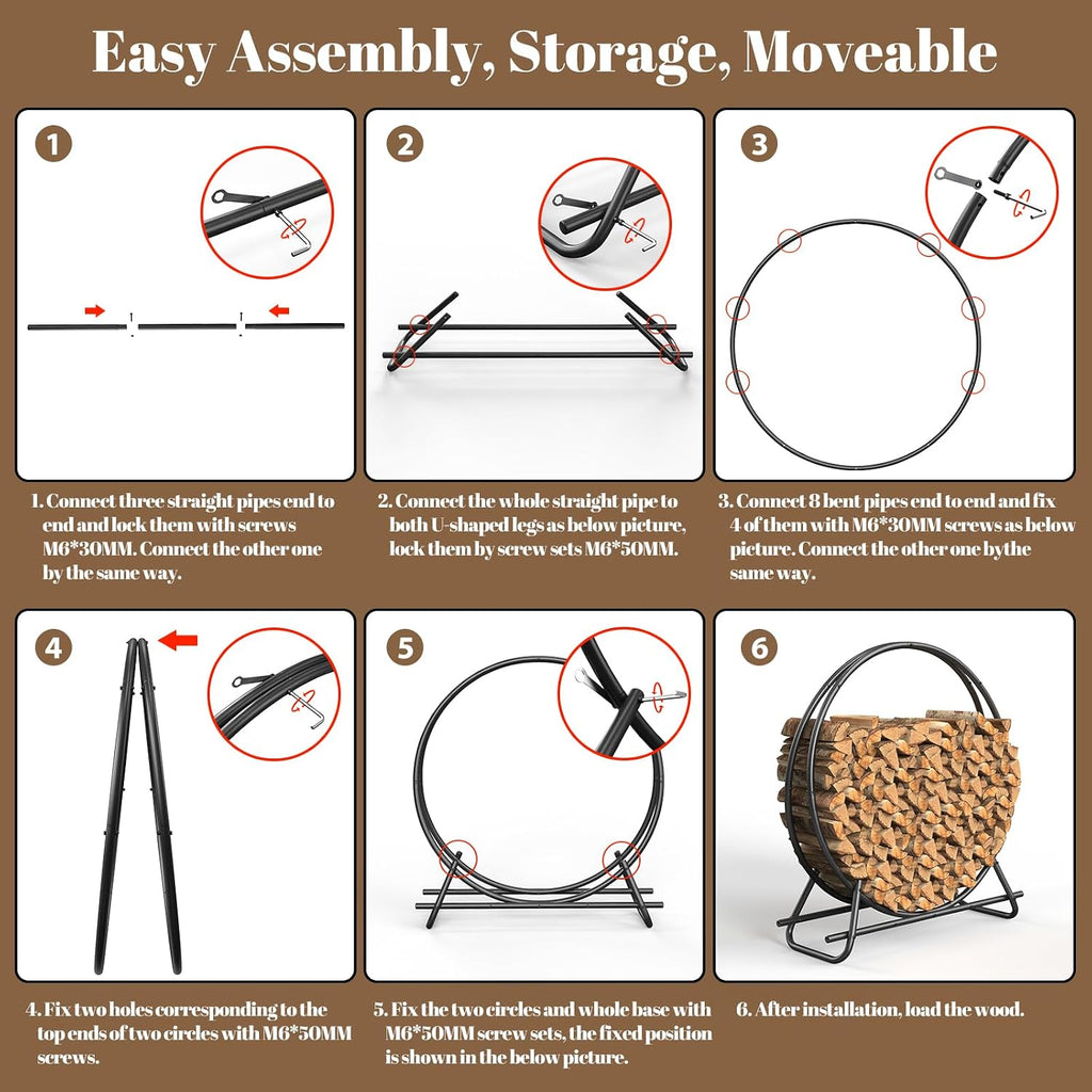 48 in firewood circle rack-metal pipe ring firewood, package contents
