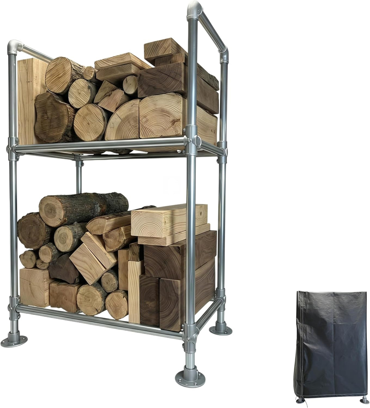 2ft Heavy Duty Firewood Rack Outdoor with Cover, Dual-Tier Structure
