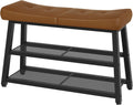 YATINEY Shoe Bench, 3-Tier Shoe Rack, Entryway Bench with Storage and Cushion, for Hallway, Foyer, Bedroom, Brown and Black HX02BV
