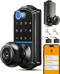 Veise VE018 Fingerprint Keypad Smart Door Knob Handle Lock, Matte Black