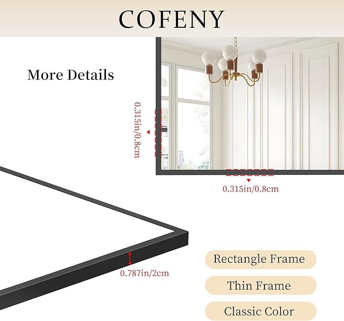 36x50inch Bathroom Mirror, Large Rectangular Wall Mirror
