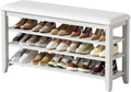 Taitiy Shoe Bench with 3 Tier Adjustable Shelves Rubberwood Entryway 39.4''