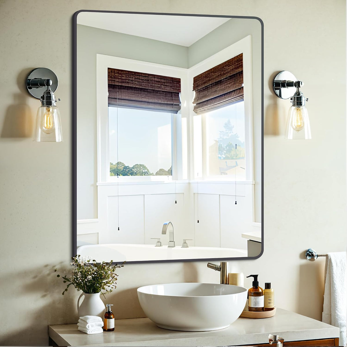 Black Bathroom Mirror, Decorative Rectangular Vanity Mirror