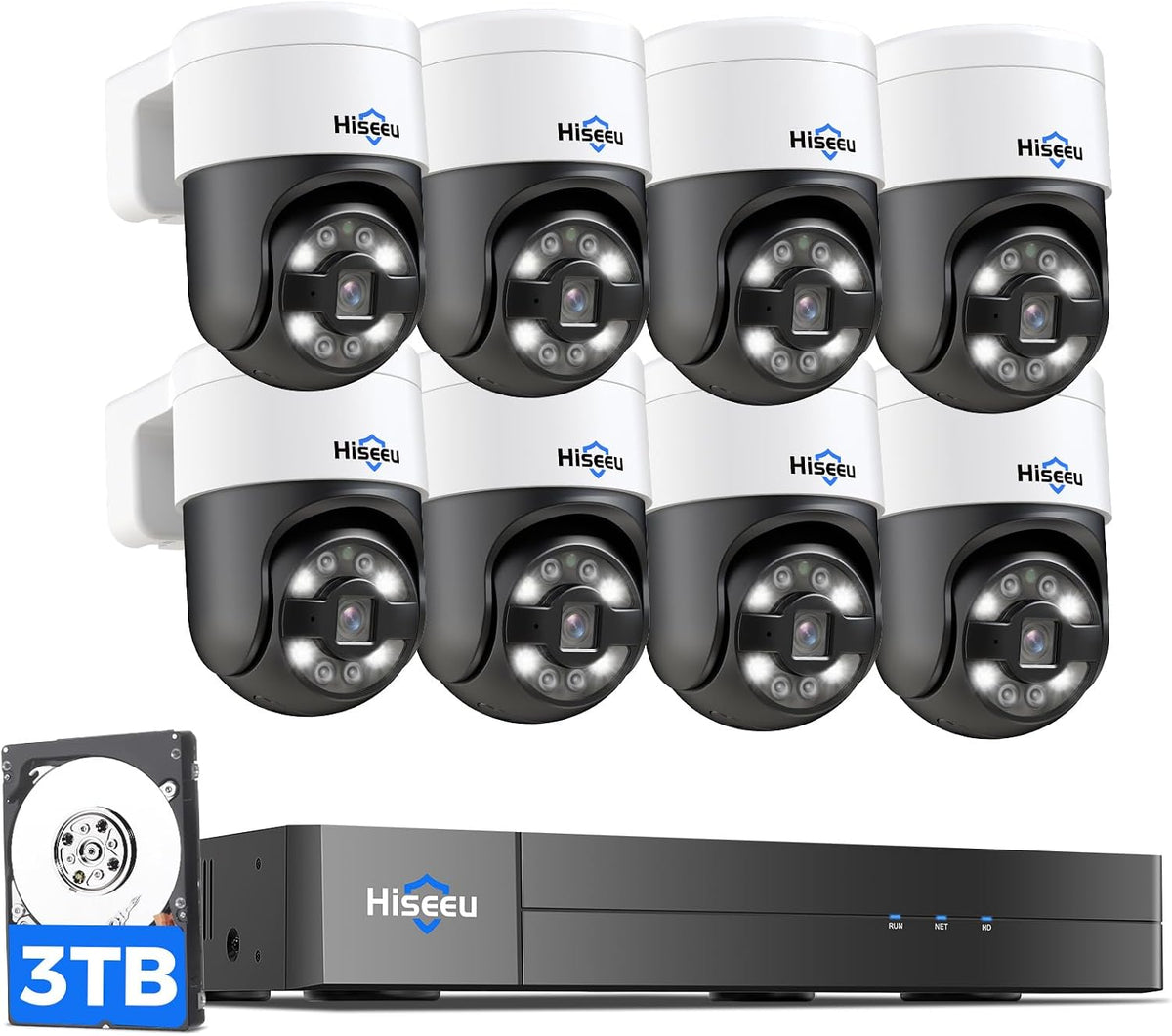 【Human Tracking+300°Pan 90°Tilt】 Hiseeu 4K PoE Security Camera System, Wired (8pcs)