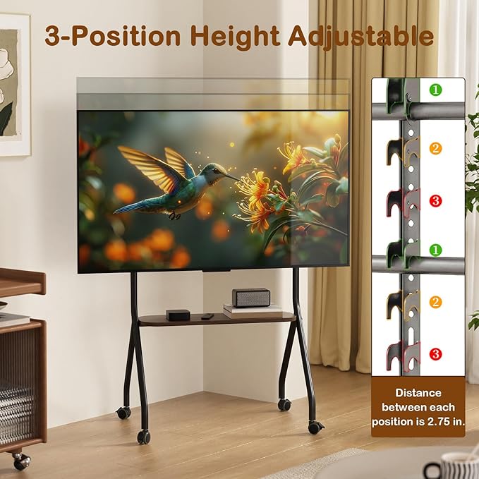 CVDF Rolling TV Stand for 49-75 Inch LCD LED OLED Flat/Curved Panel Screen TVs