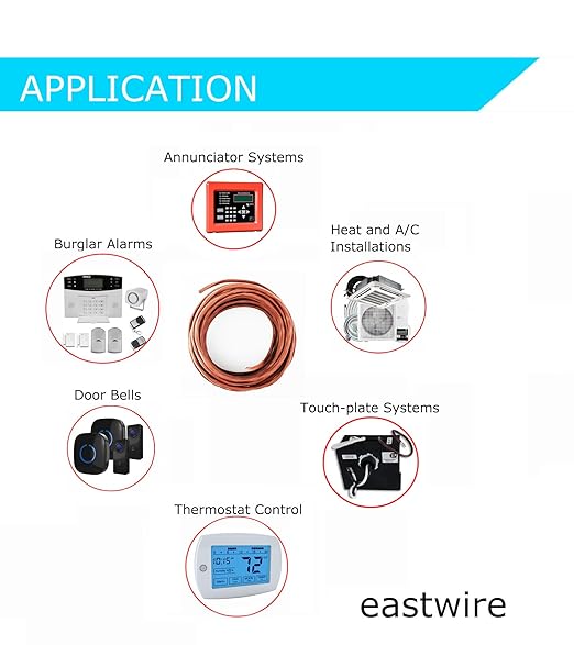 EASTWIRE 18/2 500ft Thermostat Wire, Solid Copper Wire, 18 Gauge Conductor
