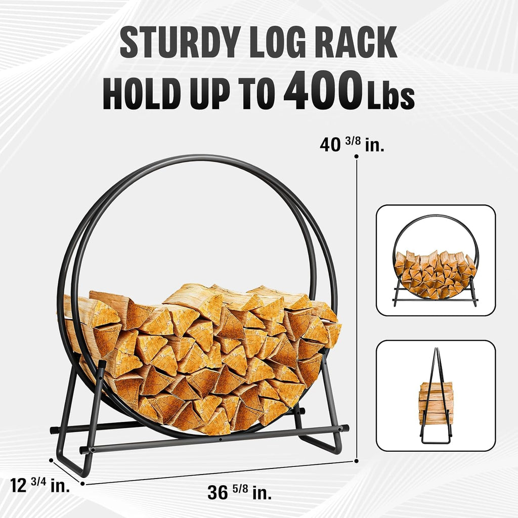 idzo 41in firewood rack, 400lbs load capacity, rust shown in use
