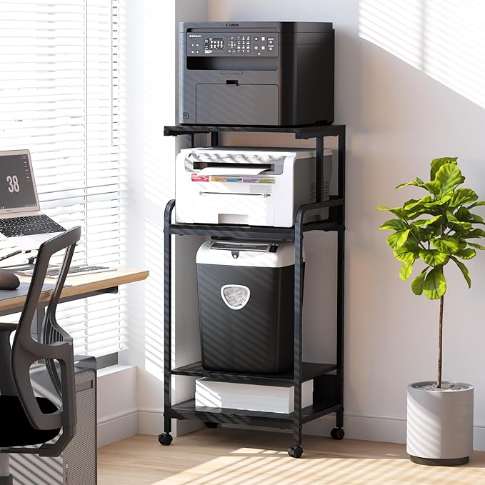 Arbuxzuy 4 Tier Stand with Storage Shelf, Tall Mobile Printer Table