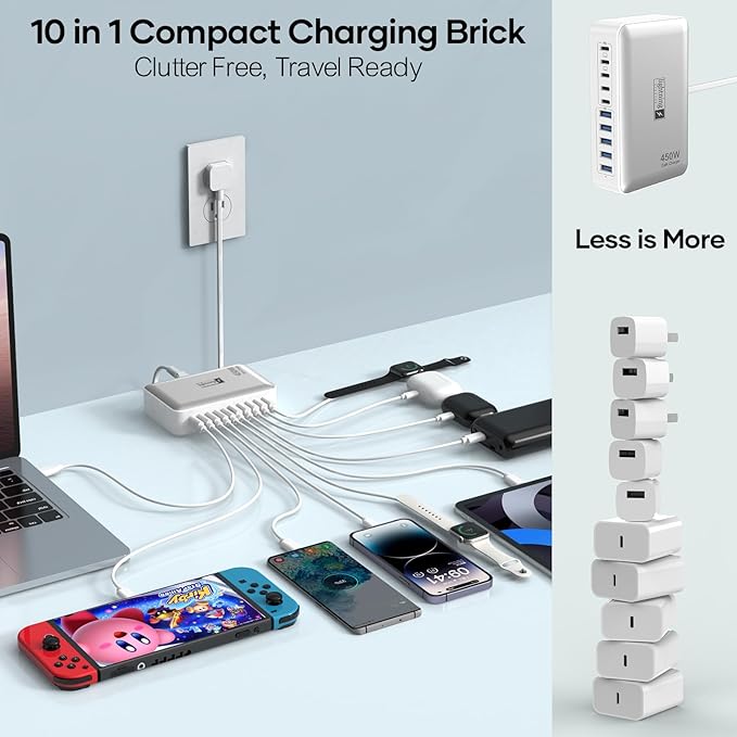 USB C Charger Hub 450W, 10 Ports Charging Station