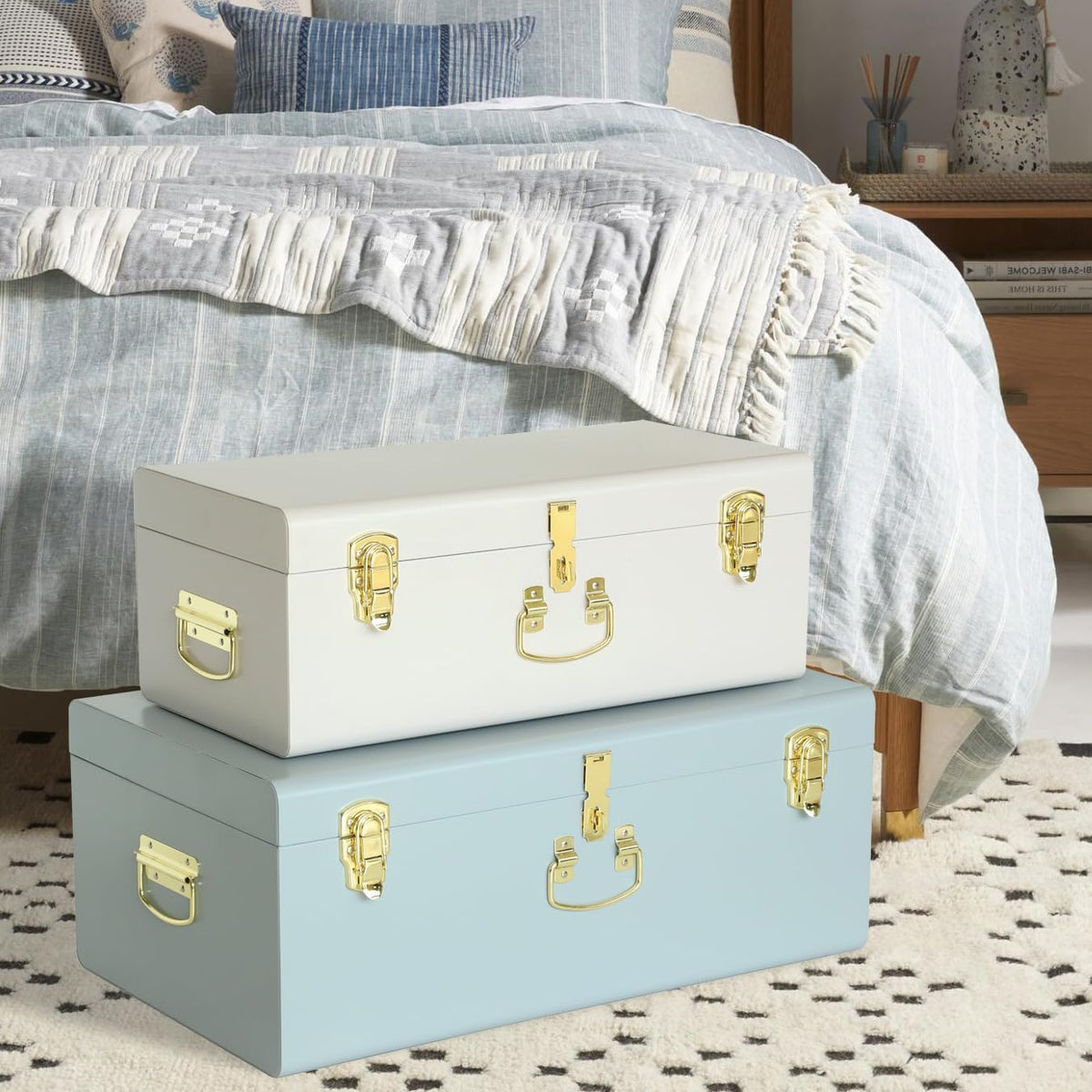 vixdonos decorative large metal box storage trunk chest, package contents