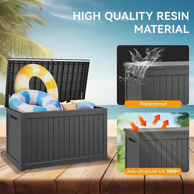 NUNU LAB 270 Gallon Large Resin Deck Box, Waterproof Outdoor Storage Box