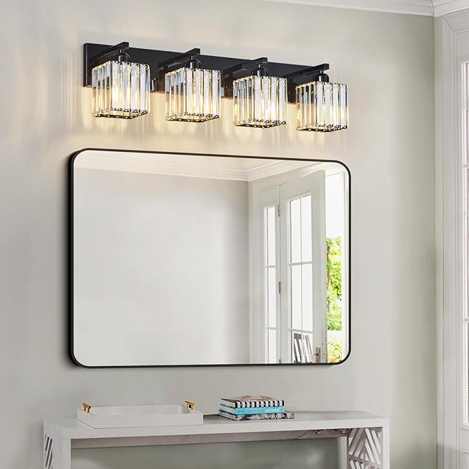 FDPBY Modern Bathroom Vanity Light 4-Lights Plating Black Crystal Bathroom Wall