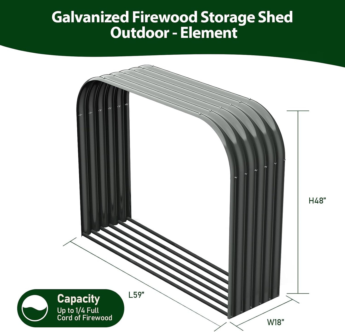 ANLEOLIFE Element 59" Extra-Wide Outdoor Firewood Rack with Steel Roof