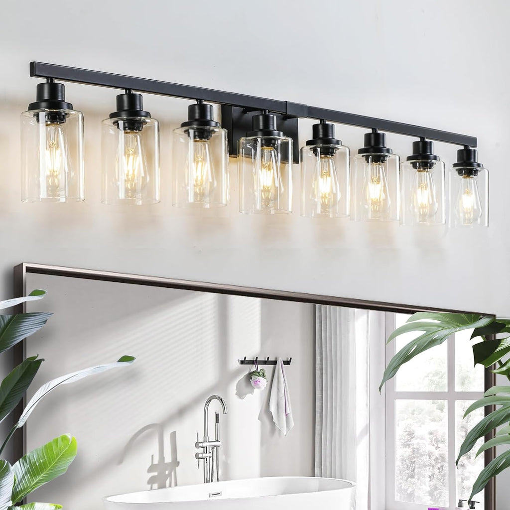 DIKAIDA 8 Light Bathroom Vanity Lights Over Mirror, 52inch Black Vanity Lights