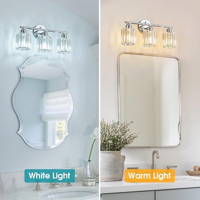 FDPBY Modern 3 Light Crystal Vanity Light, Chrome Vertical Bathroom Light
