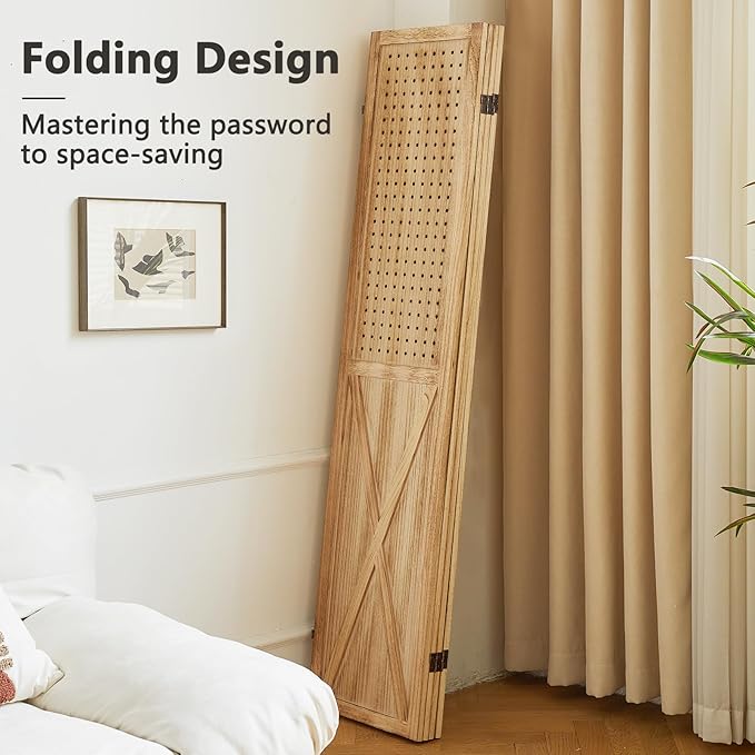 ALeesing 4 Panel Pegboard Wood Room Divider, 5.6Ft Pegboard Display Folding