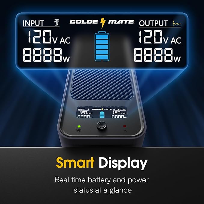 GOLDENMATE 1000VA/800W Lithium UPS Battery Backup & Surge Protector, Backup