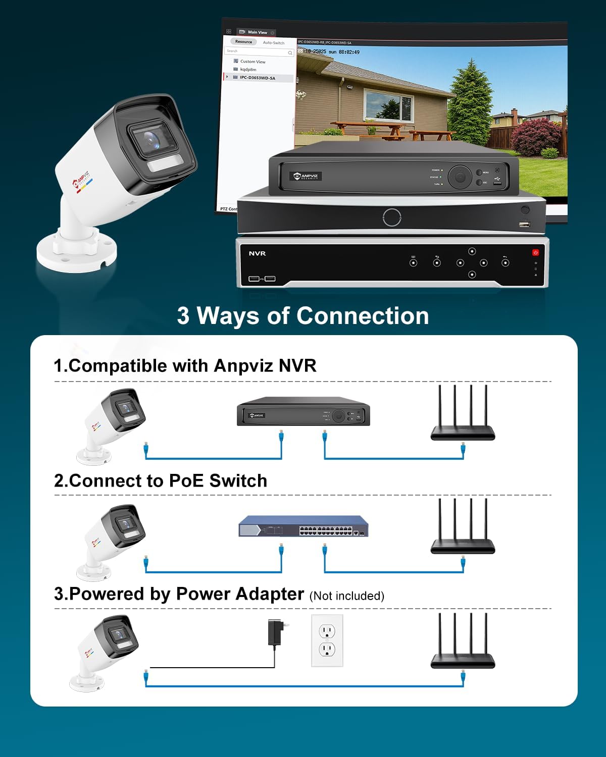 anpviz 5mp bullet poe ip camera outdoor, wired on a desk or shelf