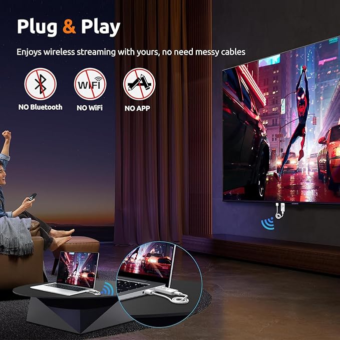 Wireless HDMI Transmitter and Receiver 328FT/100M, 2.4G+5G Plug & Play Wireless