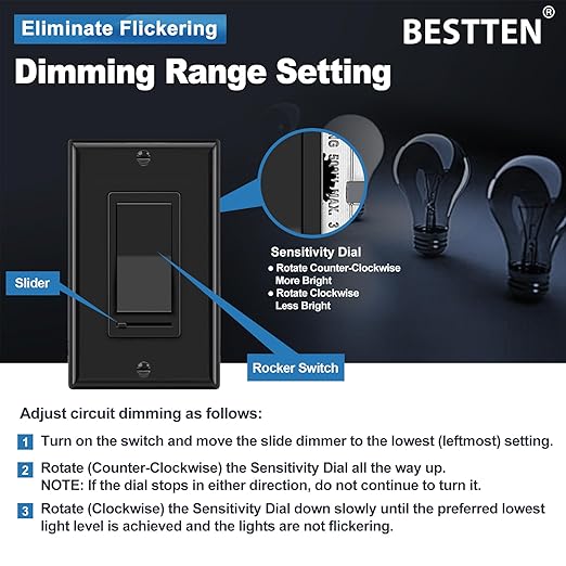 BESTTEN 6 Pack Dimmer Wall Light Switch, Compatible