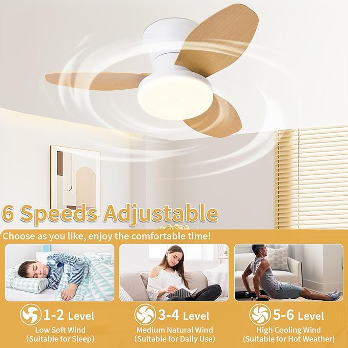 Glowall Small Ceiling Fan with Lights, 25 Inch Flush Mount with Remote Control
