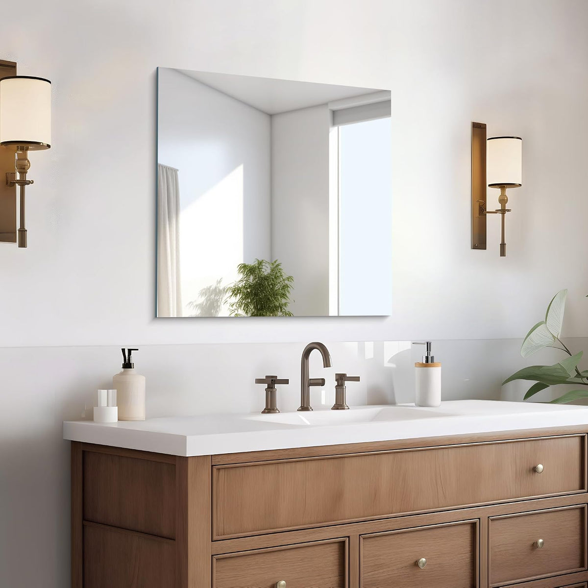 CILIBER Frameless Mirror, 24x24 inch Square Bathroom Mirrors