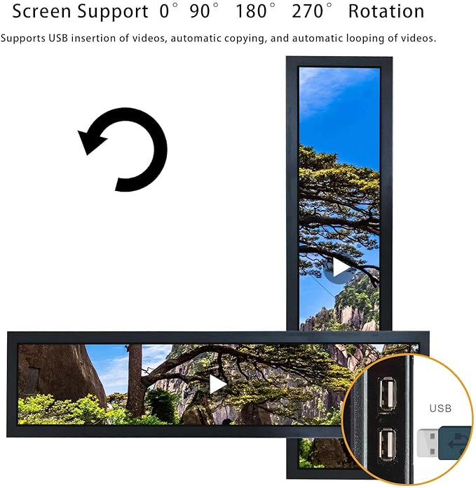 VSDISPLAY 28'' Advertising LCD Monitor 1920x360 IPS Stretched Bar Screen