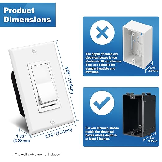 BESTTEN 10 Pack Dimmer Light Switch, Single Pole or 3-Way, Slide Dimmer Switches