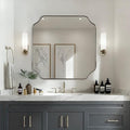 ANDY STAR 30"x30" Chrome Square Mirror, Polished Nickel Scalloped Bathroom