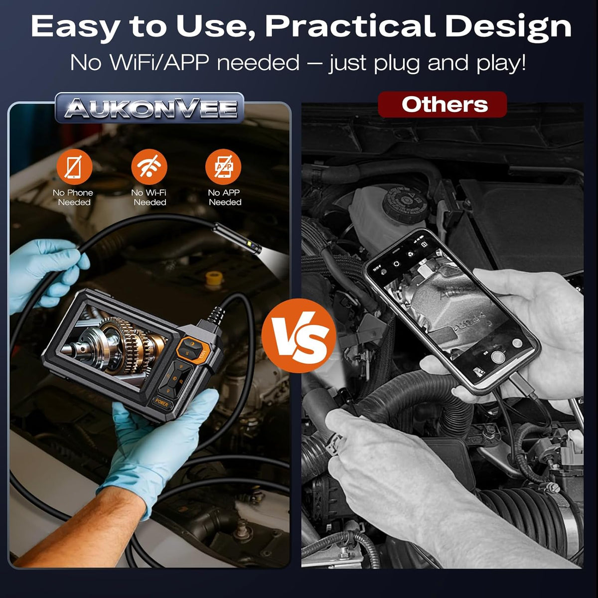 dual lens endoscope camera with light, 4.3" ips, package contents