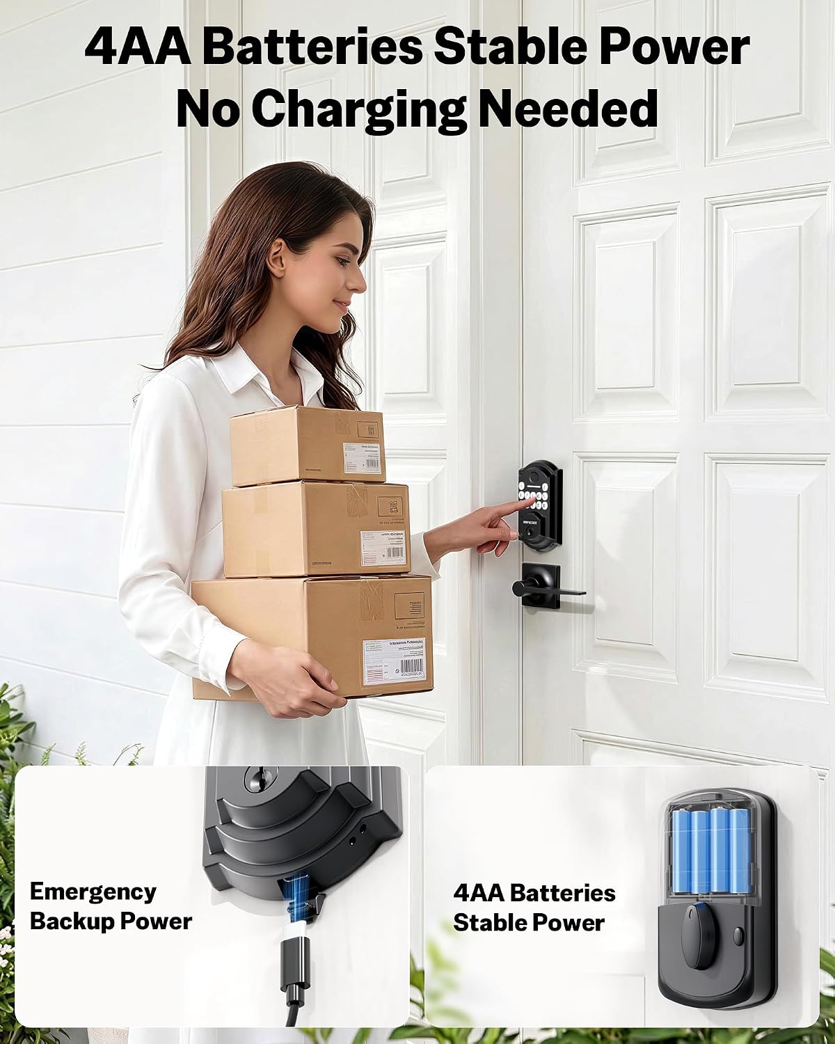 Front Door Lock Set Keyless Entry with 2 Lever Handles, Keyless Entry Door Lock Deadbolt with Handle Set, Fingerprint & Digital Keypad Deadbolt for Front Door, Matte Black