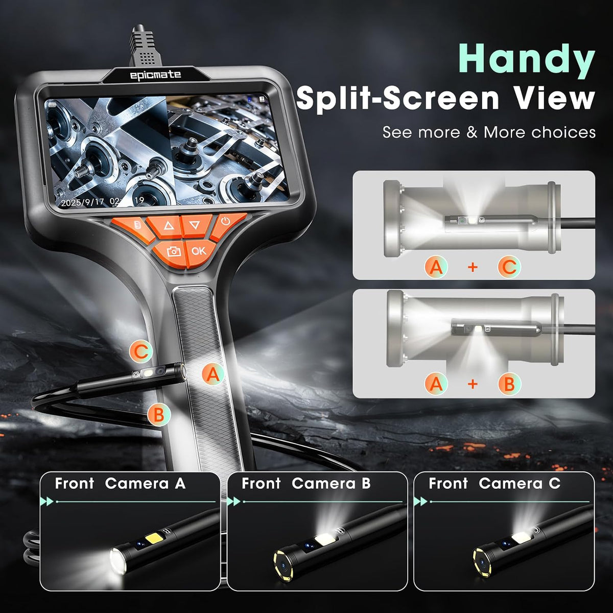 50ft triple lens endoscope camera,5" sewer drain pipe, close-up detail