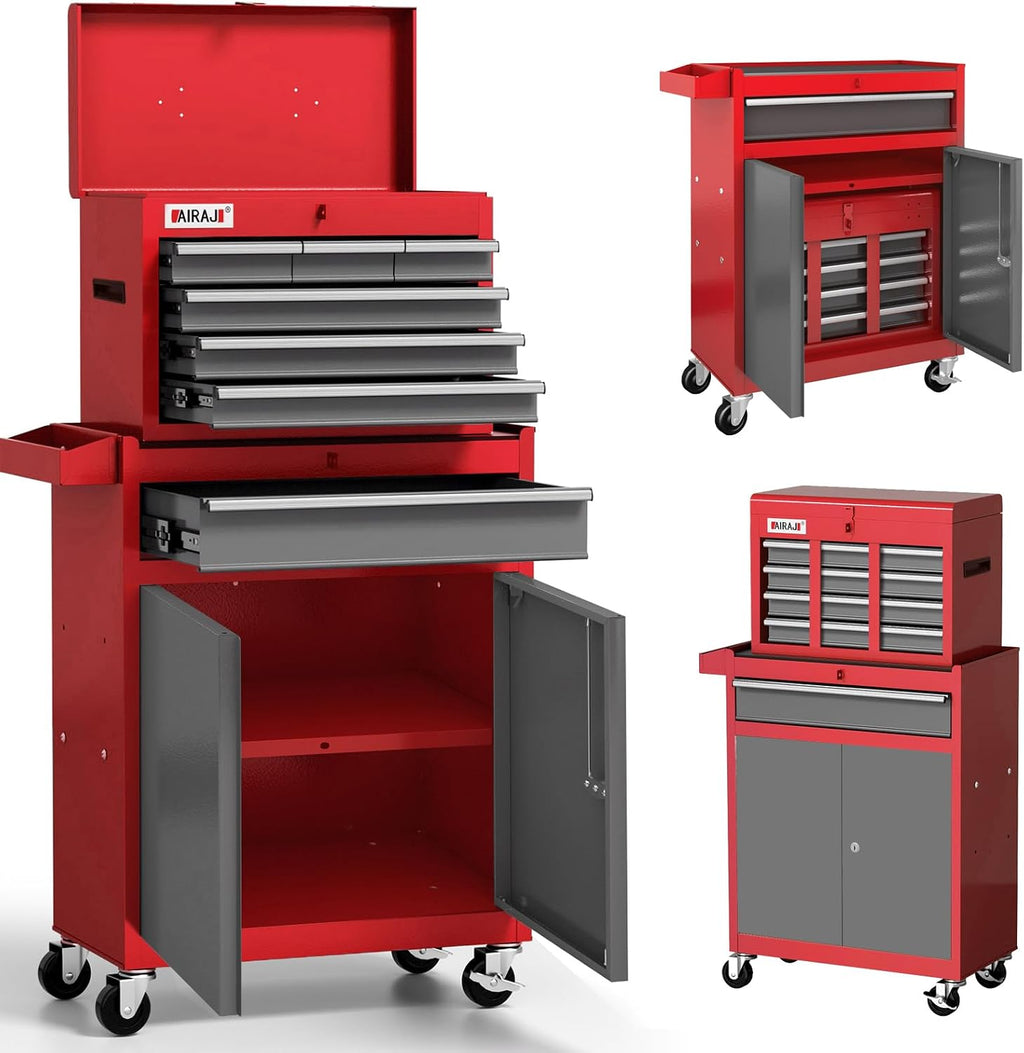 AIRAJ Tool Chest 7-Drawers, 40'' H Rolling Tool Chest with Wheels, Red