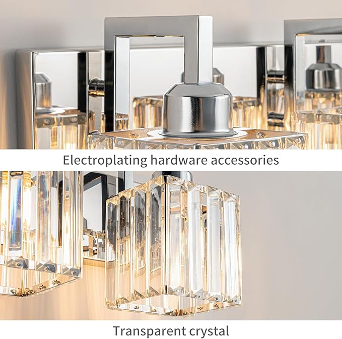 FDPBY Modern Bathroom Vanity Light 3-Lights Chrome Crystal Wall Lamp Bathroom