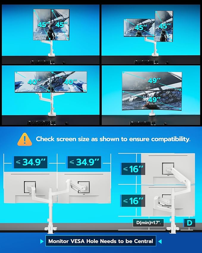 ARES WING Dual Monitor Stand for Ultrawide Heavy Duty Curved Monitor Stacking