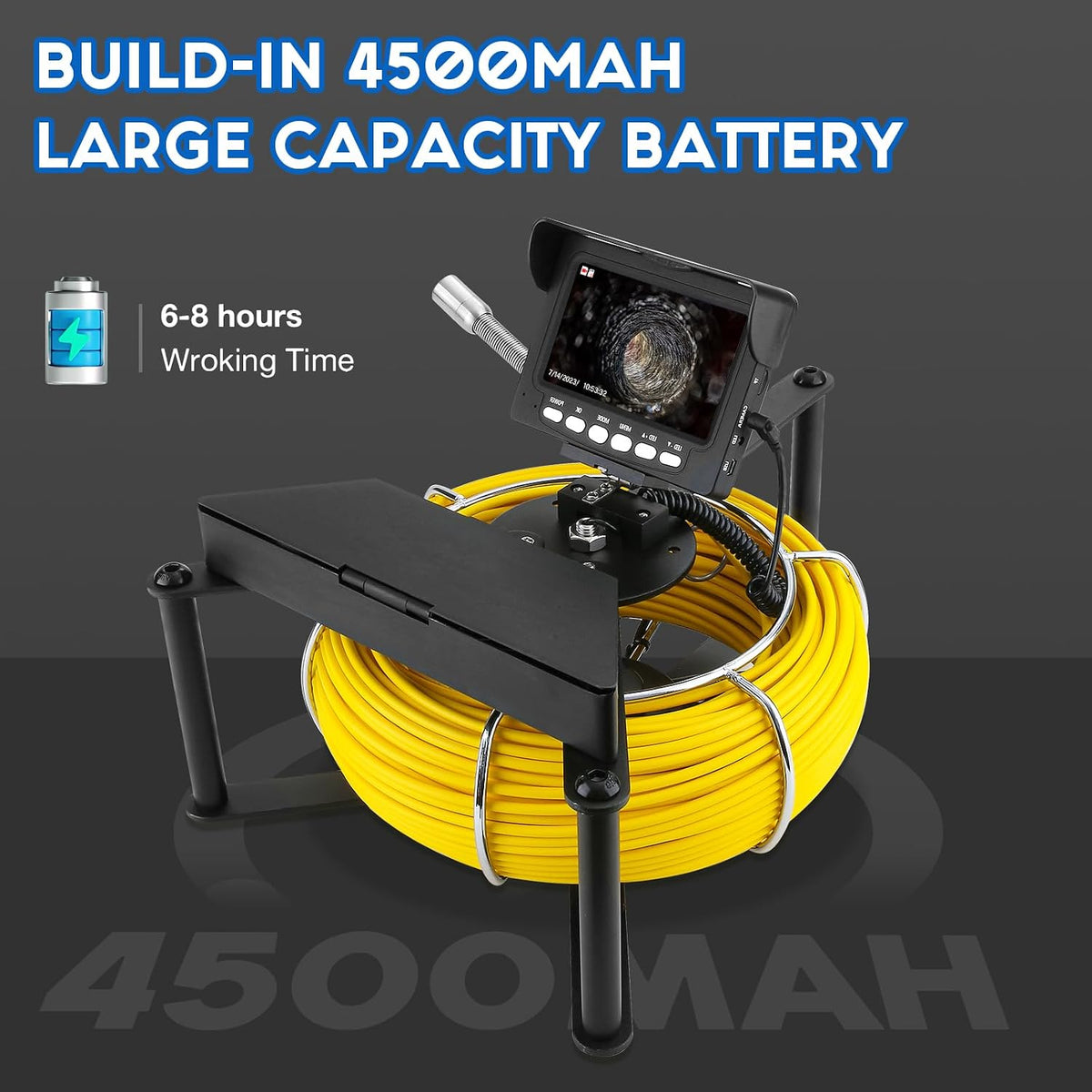 sewer camera 100ft/30m,drain camera with 12pcs light, 4.3" showing dimensions