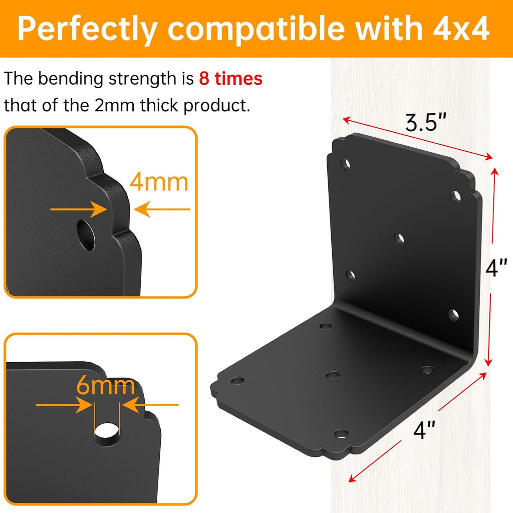 4x4x3.5 pergola brackets,heavy duty l bracket for wood, side view