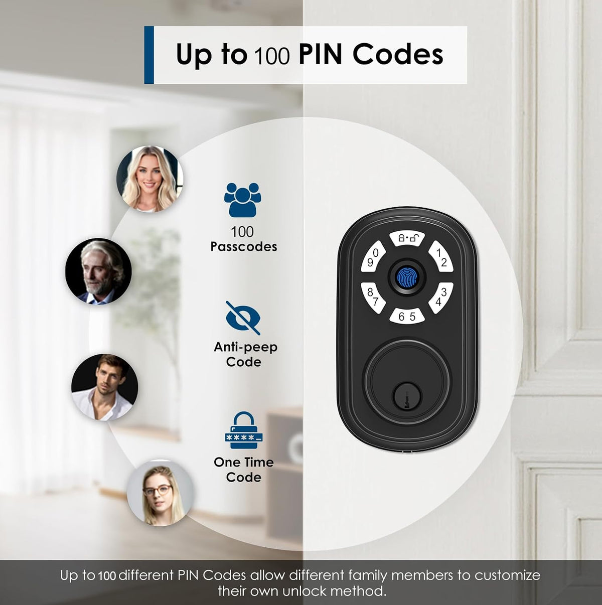 smart fingerprint door lock, keyless entry biometric deadbolt, side view