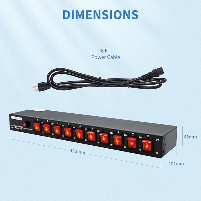 1U PDU Horizontal Rackmount Power Strip